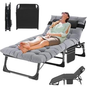 MOPHOTO Folding Lounge Chair 5-Position, Folding Cot, Portable Outdoor Chaise Lounge Chair for Sun Tanning, Perfect for Pool Beach Patio Sunbathing