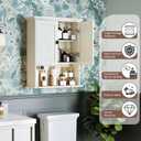 Bathroom Wall Cabinet, Medicine Cabinet Over The Toilet Storage Cabinet Wall Mounted with Build-in Spirit Level Cupboard Hanging Cabinet for Bathroom Laundry Kitchen Living Room, Cream White