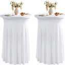 Dimatic 2 Pack White High Top Cocktail Tablecloth Stretch Cocktail Table Cloth with Skirt Fitted 32 inch Round Spandex Table Cloths for Party Wedding Banquet Birthday