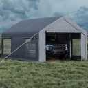 Garvee 10x20 ft Portable Garage, Car Port with 200 g PE Tarp Canopy, with 2 Roll-Up Doors and 4 Windows, for Temporary Paint Booth, Boats & Pickups Shed, and Event Shelter, Gray