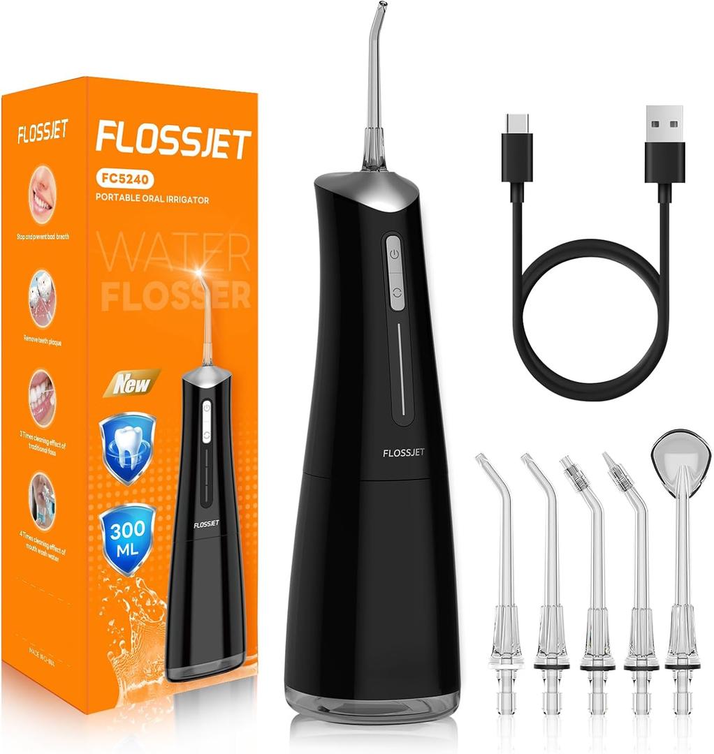 Water Dental Flosser Cordless Oral Irrigator with 300ml 5 Tips 4 Modes USBCharger Portable Travle Irrigation Cleaner IPX7 Electric Irrigador Dental for Teeth Cleaning (Black) Water Dental Flosser Cordless Oral Irrigator with 300ml 5 Tips 4 Modes USBCharger Portable Travle Irrigation Cleaner IPX7 Electric Irrigador Dental for Teeth Cleaning (Black)
