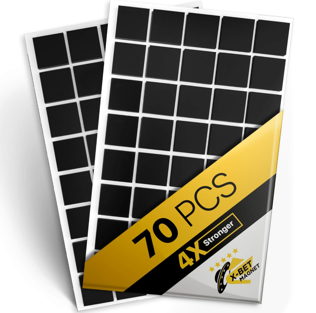 Magnetic Squares - 1 Tape Flexible Magnetic Sheet of 70 Self Adhesive Magnetic Squares (each 2cm x 2cm) - Sticky Magnets - Ideal Alternative to Magnetic Roll, Magnetic Strip and Magnetic Stickers