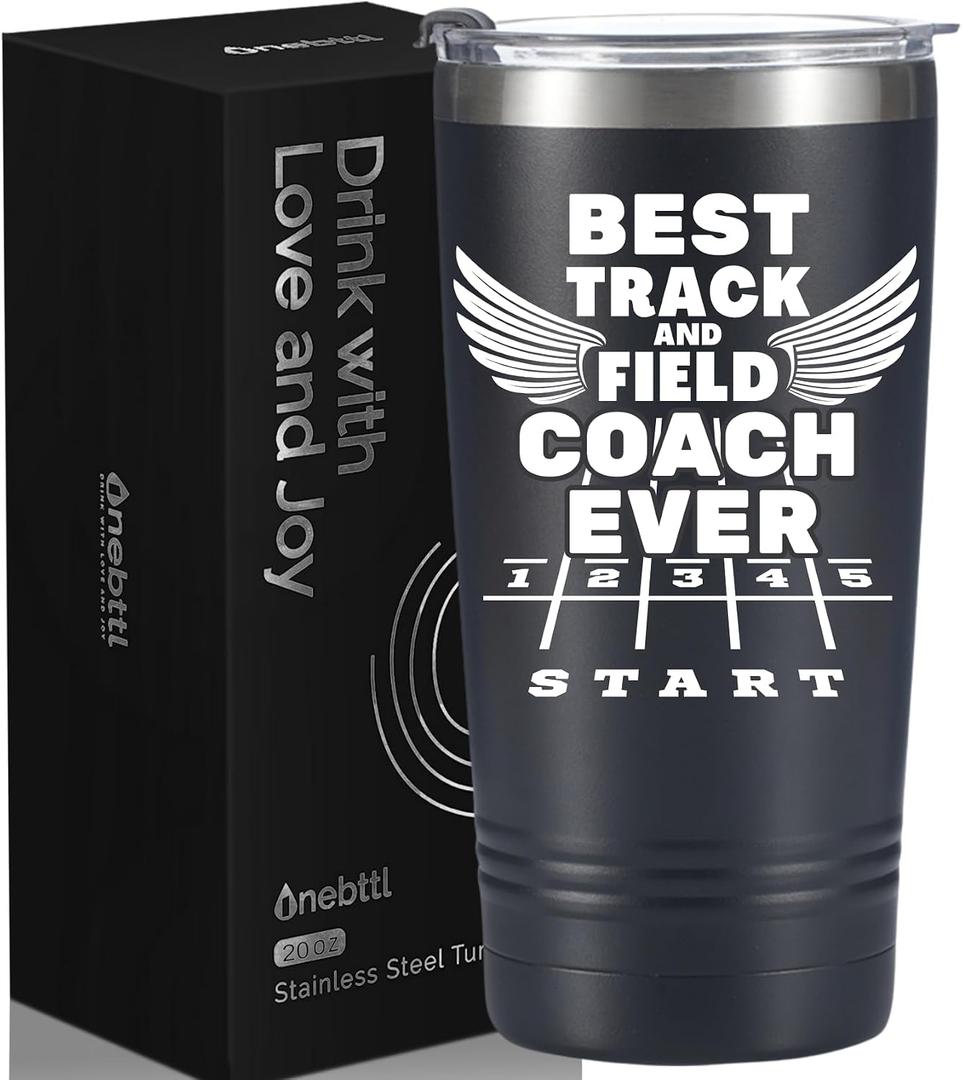 Onebttl Track and Field Gifts for Track Senior, Coach & Athletes, 20oz Stainless Steel Insulated Tumbler, Lid & Straw Included - Black, Best Coach Ever