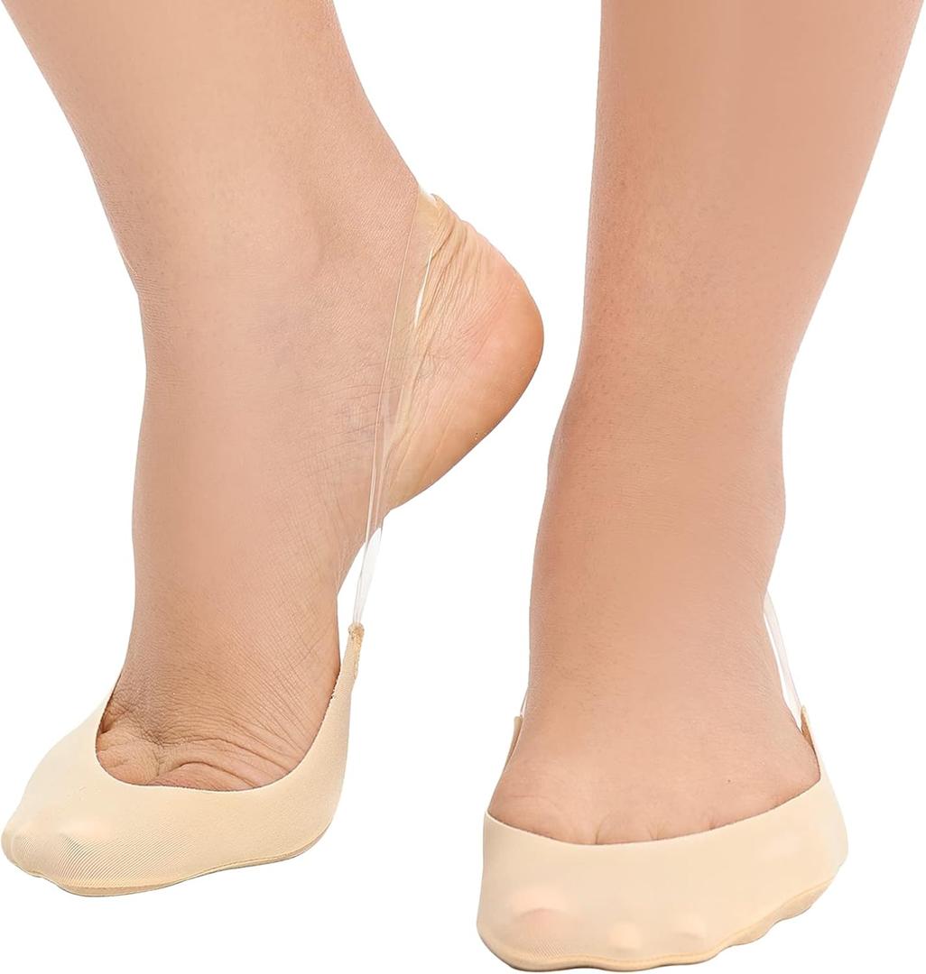 MANZI 6 Pairs Toe Topper Liner Socks for Women Ultra Low Cut No Show Half Socks with Sling Back for Heels Dress Shoes (Beige)