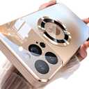 Magnetic Series Design for iPhone 13 Pro Max Case,[Compatible with MagSafe][Military Drop&Full Camera Lens Protector] Large Window Logo View Dust-Proof Matte Shockproof Cover,Gold