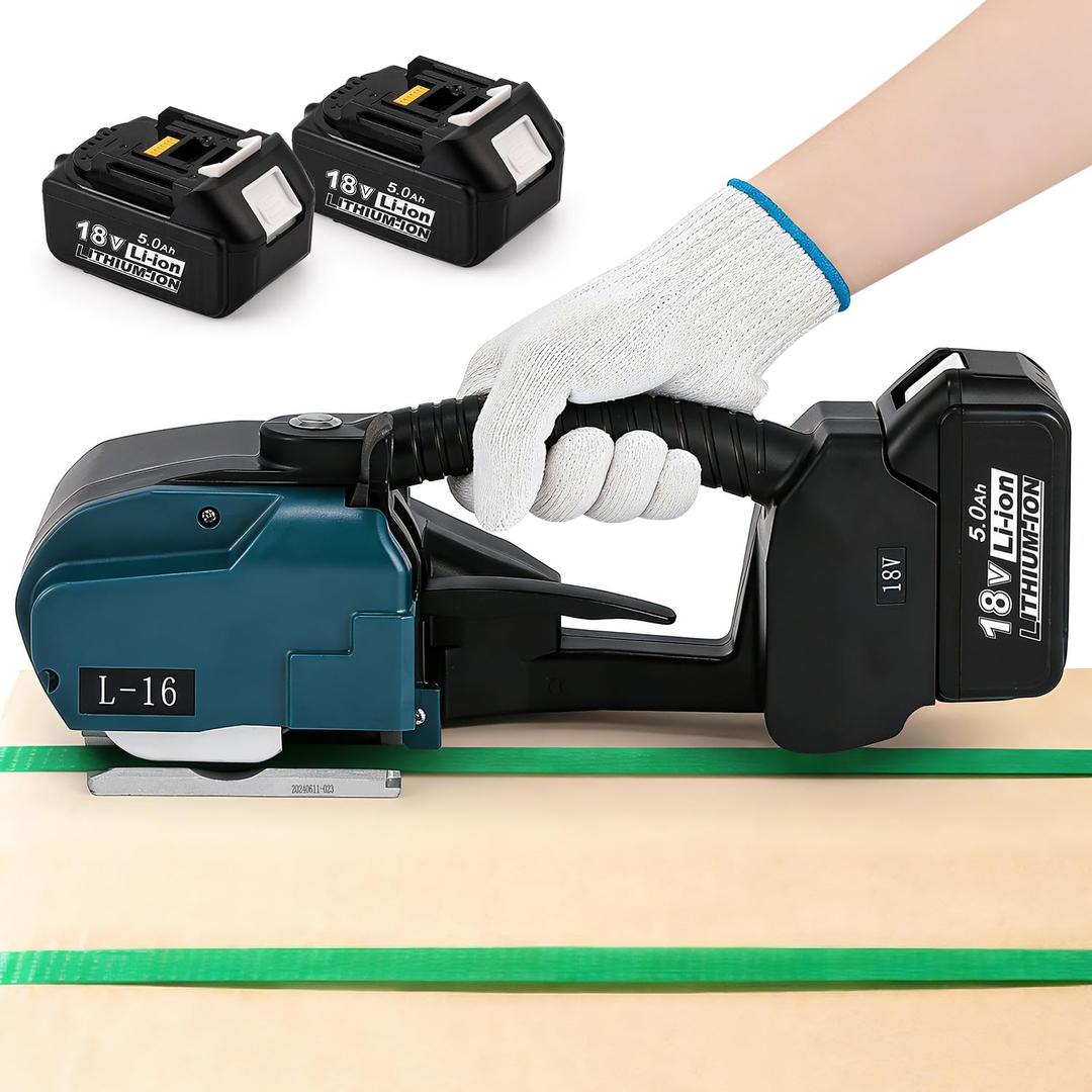 5000mAh Electric Strapping Machine - 2Rechargeable Batteries with Display Screen, Industrial Automatic Banding Tool for 0.35-0.63'' Width Straps, Easy to Use for Warehouse Packaging