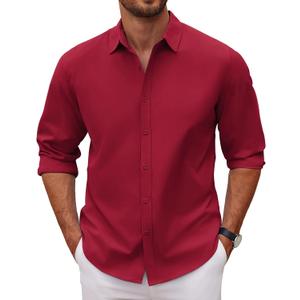 COOFANDY Men's Long Sleeve Button Down Shirts Casual Untucked Dress Shirt Beach Wedding Shirts (Red, M)