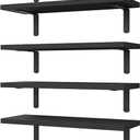 WOPITUES Wood Floating Shelves Set of 6, Shelves for Wall Decor, Farmhouse Shelf for Bedroom, Bathroom Storage Shelves, Book Shelves for Living Room-Black, 16.5 Inch