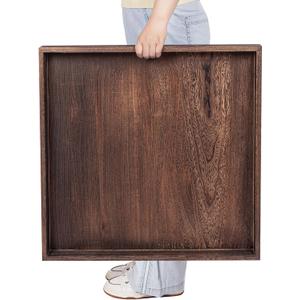 Wood Ottoman Tray, Large 24 Inches Square Rustic Brown Serving Tray