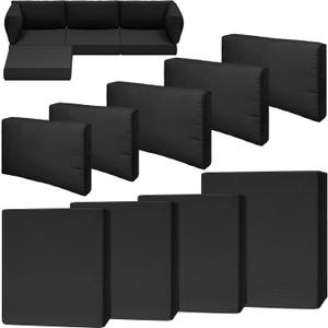 9 Piece Outdoor Patio Waterproof Cushion Covers, Fits 4-Seat Wicker Rattan Sectional Couch Chair Furniture Cover Replacement Set - Fade-Resistant Patio Cushion Covers with Zipper (25.6*25.6*3 inches-9 Pcs, Black)