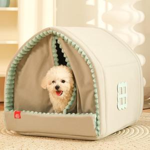 Dog Cave Bed,Cat House Winter Warm Dog House, Closed Winter Covered Dog Bed Cat Bed Tent, Dog Hideout Pet House Pet Bed All Seasons Applicable for Cat and Puppies Below 33lbs/15kg (A, Large)