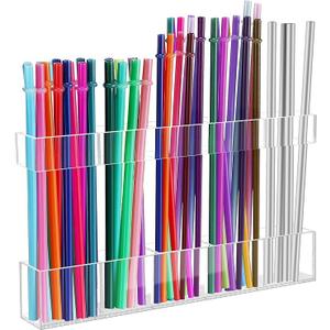 Malldii 9.5” Large Acrylic Straw Holder for Cabinet Door  Reusable Tumbler Straw Organizer Storage, Small Kitchen Accessories Container, Ultra Sticky Cupboard Door Mounted (Transparent)