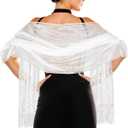 Jeffdad Women's Floral Lace Scarf Shawl wif Tassels for Women's Evening Dress Evening Party Mesh Wedding Shawls (White B)