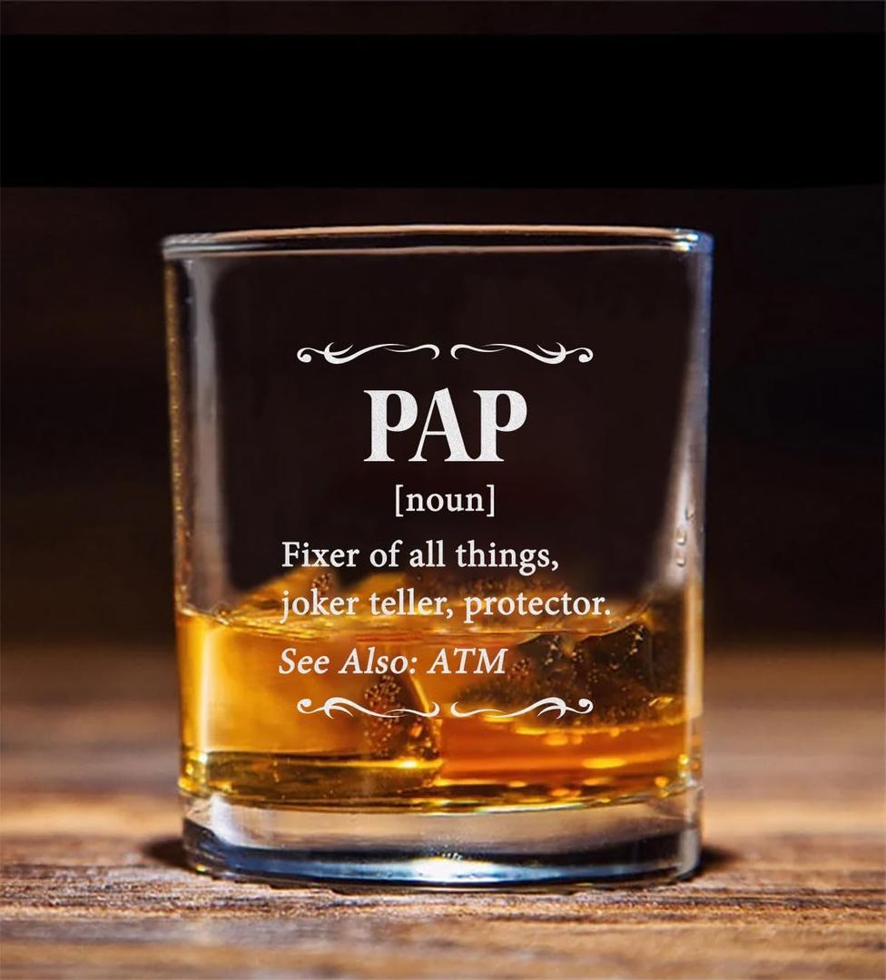 Pap Definition Whiskey Glass - Pap Whiskey Glass - Father's Day Gift - Whiskey Gifts For Him - Pregnancy Reveal Gift - Birthday Day Gift For Pap - Gift For Husband, 11oz, Transparent