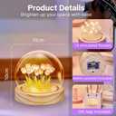 Tulip Night Light Lamp  16 LED Flowers in Glass Dome with Wooden Base, Decorative Desk Lamp, Gift for Women, Batteries and Gift Bag Included