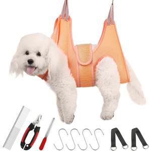Guzekier Pet Dog Grooming Hammock Harness for Cats & Dogs, Dog Sling for Grooming, Dog Hammock Restraint Bag with Nail Clippers/Trimmer, Nail File, Pet Comb,Ear/Eye Care (S, Weight12-25LB)