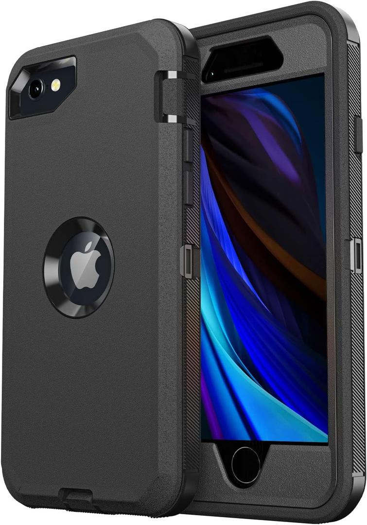 for iPhone SE Case 2022/2020/3rd/2rd,iPhone 8/7 case [Shockproof] [Dropproof] [Military Grade Drop Tested] with Non-Slip Removable Heavy Duty Full Body Phone Case-Black