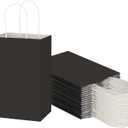 Toovip 50 Pack 5.25x3.25x8.25 Inch Small Black Kraft Paper Bags with Handles Bulk, Gift Wrap Bags for Favor Grocery Retail Party Birthday Shopping Business Goody Craft Merchandise Take Out Cub Sacks