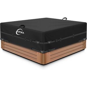 Kipiea 600D Outdoor Waterproof Square Hot Tub Cover Protector, Heavy Duty Polyester SPA Cover UV Protection Cover 85" L x 85" W x 20" H, Black