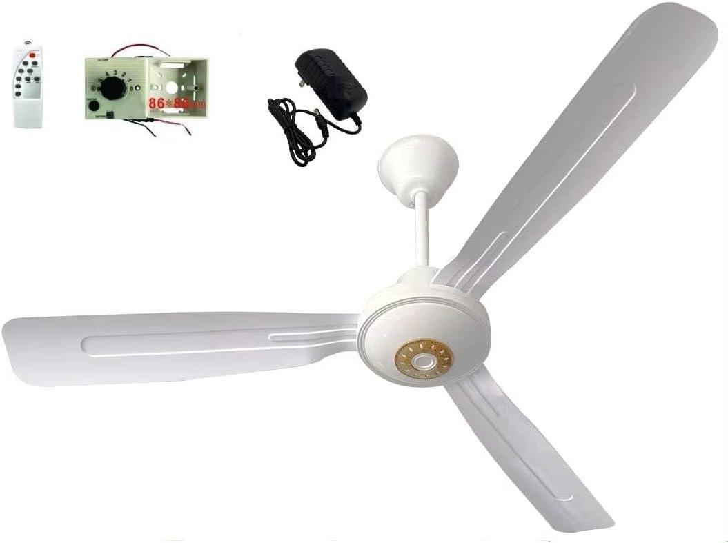 48 Inch AC 110V/DC 12V ceiling fan Dual voltage Ceiling Fan with Remote Control, Solar Charger Compatibility - Energy-Efficient, Quiet Operation, Modern Design for Indoor/Outdoor ceiling fan Use