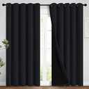 Yakamok 100% Blackout Curtains for Bedroom, 2 Thick Layers Thermal Insulated Grommet Total Blackout Drapes with Black Liner for Living Room (62Wx96L,Black, 2 Panels)