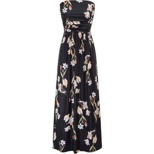 GRACE KARIN Women Strapless Dress Casual Loose Ruched Long Maxi Dress with Pockets (Floral Black)