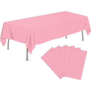 Pink 6 Pack Plastic Table Cloth 54" x 108", Disposable Tablecloths Rectangle Table Cover, Plastic Tablecloths for Parties