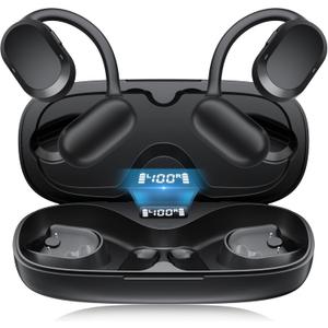 Open Ear Headphones, Open Ear Earbuds, IPX7 Waterproof, Bluetooth 5.3 True Wireless Sports Over Ear Earbuds with Earhooks, Built-in Mic, Crystal-Clear Calls for Running Workout Cycling Driving
