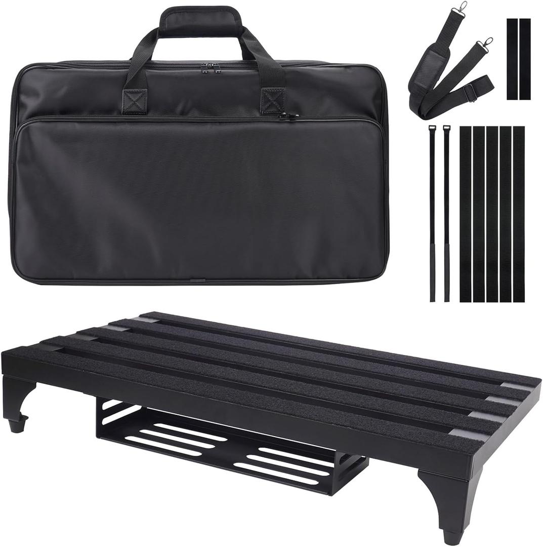 22" x 12.5" Aluminum Alloy Guitar Pedal Board with Power Supply Tray, Carry Bag & Mounting Tapes Included (Black, APB-22BK)