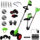 Electric Weed Wacker Cordless Eater 3 Battery,Foldable and Lightweight Grass Trimmer/Brush Cutter,5 Types Blade&Wheels 21V 2.0Ah Battery (3 Pieces) Powered for Garden and Yard (Foldable)