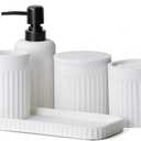 Bathroom Accessory Set - 6 Pieces Bathroom Accessories Set Complete with Soap Dispenser, Toothbrush Holders, Tumbler, Vanity Tray and 2 Qtip Holder for Home Organizer and Decor, White