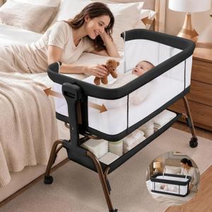 4 in 1 Baby Bassinet, Rocking Bassinet, Bedside Bassinet for Baby, Black, Crib