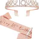 Rose Gold Birthday Sash Crown 18 & Fabulous Sash and Tiara for Girls, 18th Birthday Gifts for Party Favor Supplies