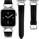 Leather Band Compatible with Apple Watch Bands for Women, Dressy Designer Strap with C-Shape Metal Buckle for iWatch, Size: 38/40/41/42mm(Series 10)