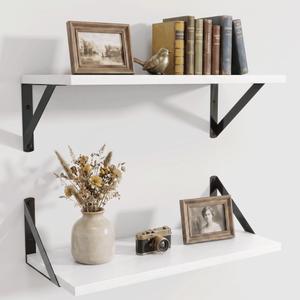 Axeman 18 Inch Floating Shelves, 8 Inch Deep White Wall Shelves Set of 2