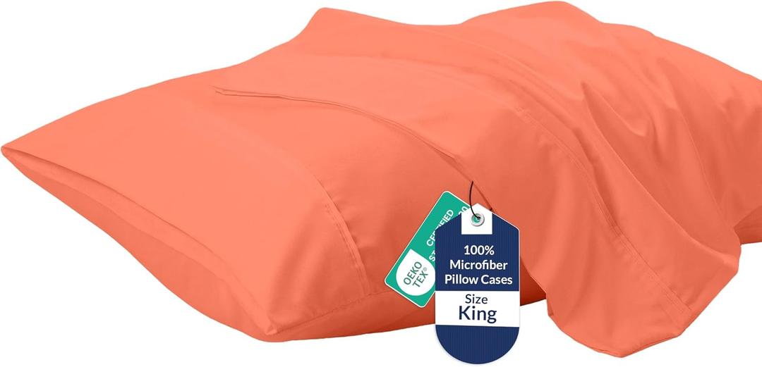 Royale Linens King Pillowcase Set of 2 - Bed Pillow Cover - 20" x 40" -Coral Pillowcases - 1800 Brushed Microfiber, Wrinkle & Fade Resistant - Soft & Cozy- King Size Pillow Case (Coral)