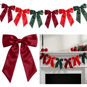 Boao Satin Bow Garland Banner 6.6ft Hanging Party Decorations for Christmas Decor Coquette Birthday Party, Baby Shower, Birthday, Bridal Shower Wedding Nursery Holiday Photo Backdrop(Burgundy Green)