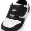 STQ KIDS Toddler Wide Toe Box Barefoot Shoes Boys Sneakers Zero Drop Kid Tennis Running Shoes Lightweight Non-Slip First Walking Shoe Outdoor Activities School Black White Toddler Size 7