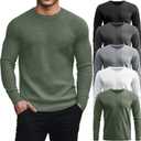 5 Pack Thermal Waffle Shirts for Men, Crew Neck Long Sleeve Casual Pullover Underwear Textured Knit Tops (Medium, Black, Dark Gray, Gray, White, Army Green)