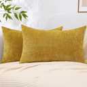 decorUhome Chenille Mineral Yellow Throw Pillow Covers 12x20 Inch Set of 2, Decorative Soft Couch Pillow Covers Solid Dyed Accent Farmhouse Neutral Rectangle Pillow Cases for Sofa
