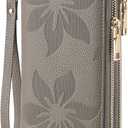 GOIACII Women's Wallet Large Capacity Double Zip Ladies Card Phone Holder RFID Blocking Wristlet Leather (A10 Gray)