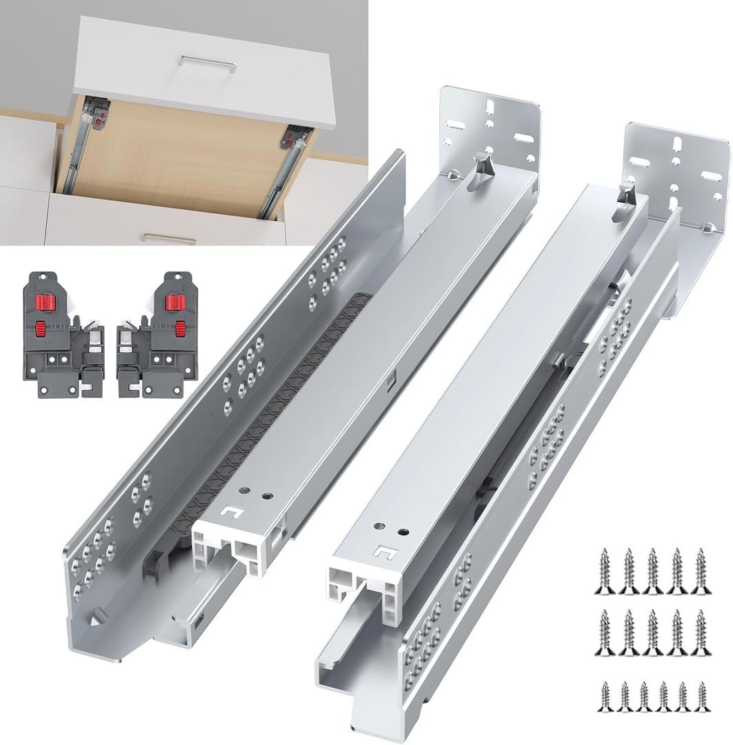 goldenwarm 1 Pair Undermount Soft Close Drawer Slides 21 Inch, Hidden Bottom Mount Full Extension Drawer Rails with Bracket & 3D Adjustable Locking Device, Heavy Duty 100 LB Capacity