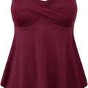 Septangle Tankini Swimsuits for Women Two Piece Bathing Suit for Tummy Control Flowy Twist Front Swimwear Swim Top with Short (12, Wine Red)