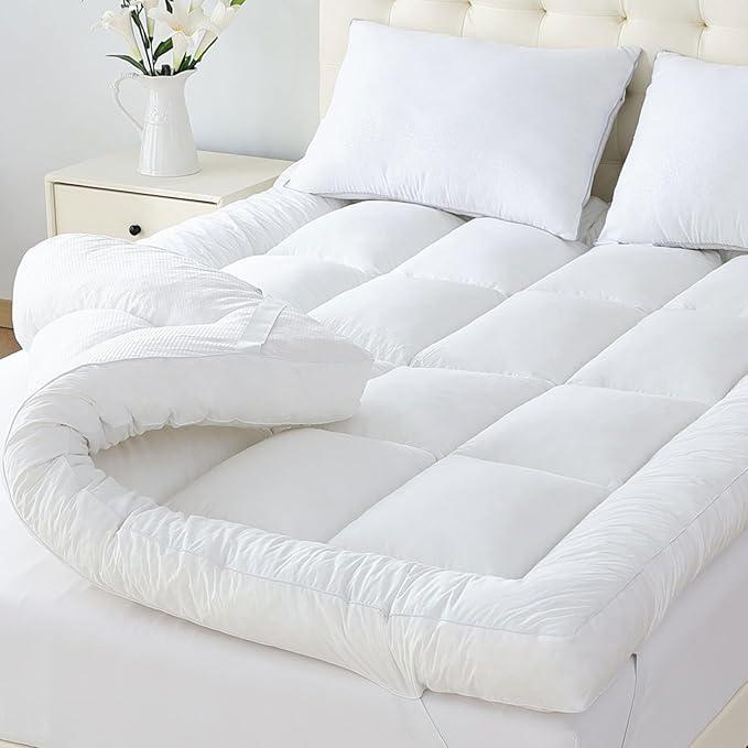 WhatsBedding 5 Inch Memory Foam Mattress Topper Queen for Back Pain, 100% Cotton Extra Soft Pillow Top Mattress Topper, 2000GSM Fluffy Shredded Memory Foam Filled & Thicked Down Alternative-Lined