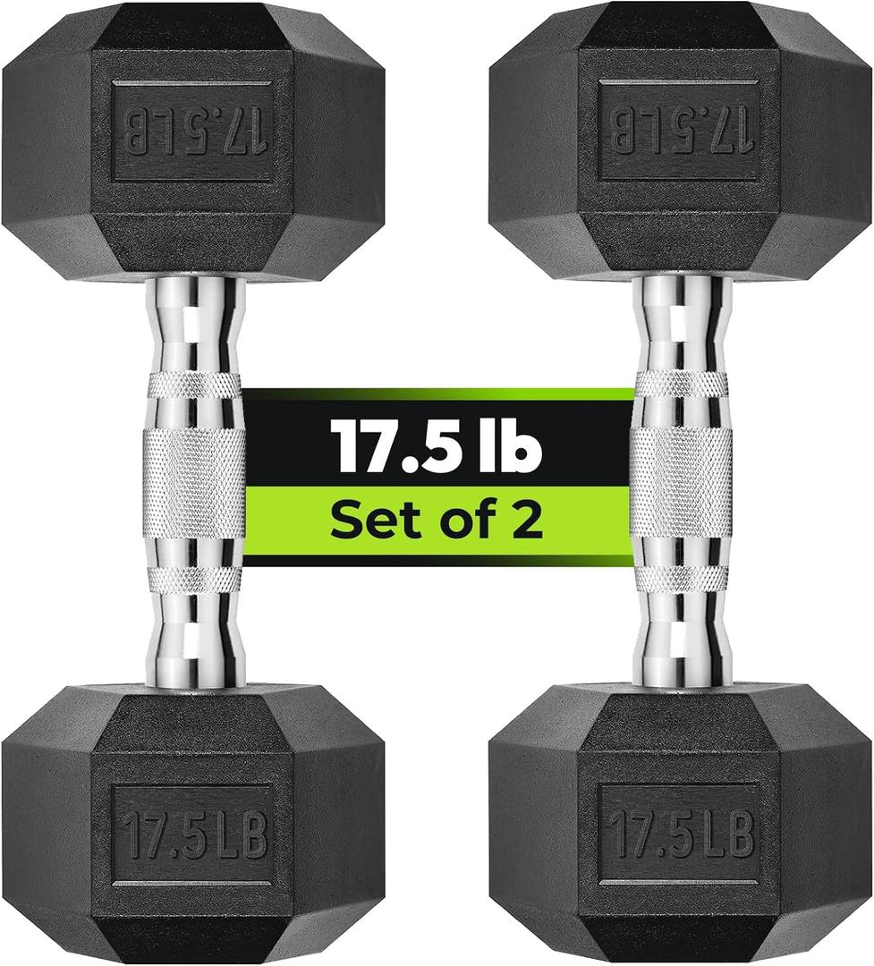 Hex Dumbbell Rubber Encased Strength Training Dumbbells, Hand Weight For Workout & Exercise/Pair of 17.5LB
