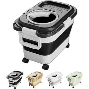 Pet Food Storage Container, Collapsible 10 To 30lbs Food Storage Bin, Dispenser With Rolling Wheel and Clear Airtight Lid, Sugar, Cereal and Dog Cat Pet Containers (black)
