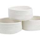 Small Basket, Set of 3 Small Woven Baskets, Cotton Rope Baskets for Organizing, Cute Mini Tiny Baskets for Nursery, Decorative Boho Round Storage Basket Bathroom Organization Bin