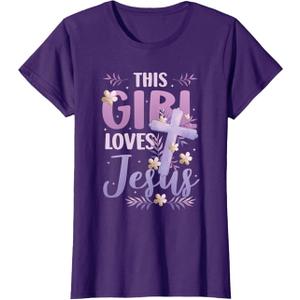 This Girl Loves Jesus Cute Christian Girl Jesus T-Shirt, Large (Purple)