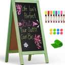4 THOUGHT A-Frame Chalkboard 40" x 20", Double Sided Chalk Board Sign Board Freestanding Magnetic Sandwich Board Pine Wooden Chalkboard Easel for Cafe Shop Restaurant Wedding Party, Green