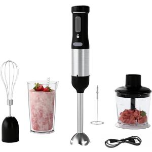 Cordless Immersion Hand Blender, 5-in-1 Variable Speed blender handheld,Rechargeable with 2000mAh Battery, BPA-Free & Dishwasher-Safe Accessories:700ml Beaker,Chopper,Whisk & Milk Frother,Ink